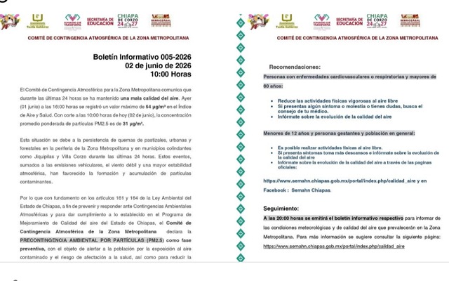 Comité de Contingencia Atmosférica de la Zona Metropolitana  declara la PRECONTINGENCIA AMBIENTAL POR PARTÍCULAS (PM2.5)
